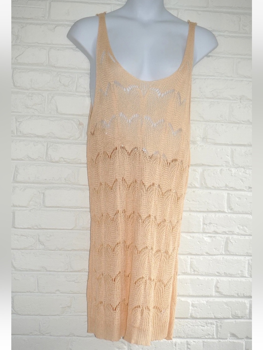 AOLRO Cream Open Knit Swim Suit Coverup Size: XXL Bohemian Sleeveless